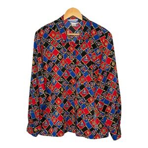 Vintage‎ Pendleton Classic Button Up All Over Royal Print Shirt Women Size 16